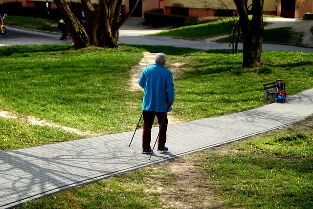 elderly man with walking sticks